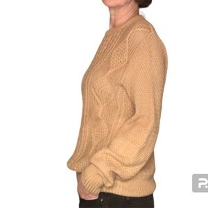 Vintage Fine Cotton Grandpa Camel Cable Knit Crew Neck Sweater